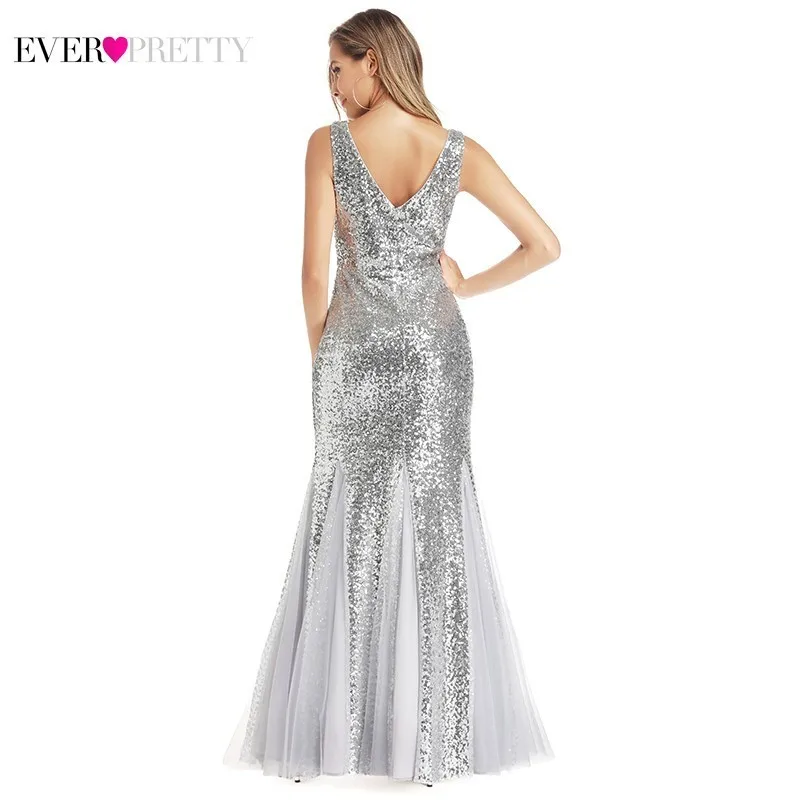 Сексуальное Серебряное платье русалки для выпускного вечера, с блестками, с глубоким v-образным вырезом, без рукавов, элегантное вечернее платье, Vestidos De Gala