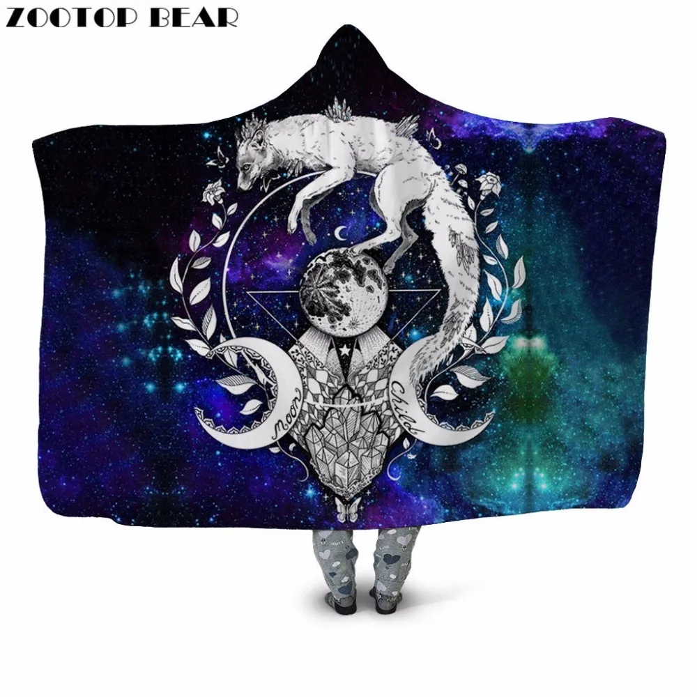 

Galaxy Fox Night 3D Print Plush Hooded Blanket for Adult Youth Warm Wearable Sofa Fleece Throw Blanket Home Office Washable New