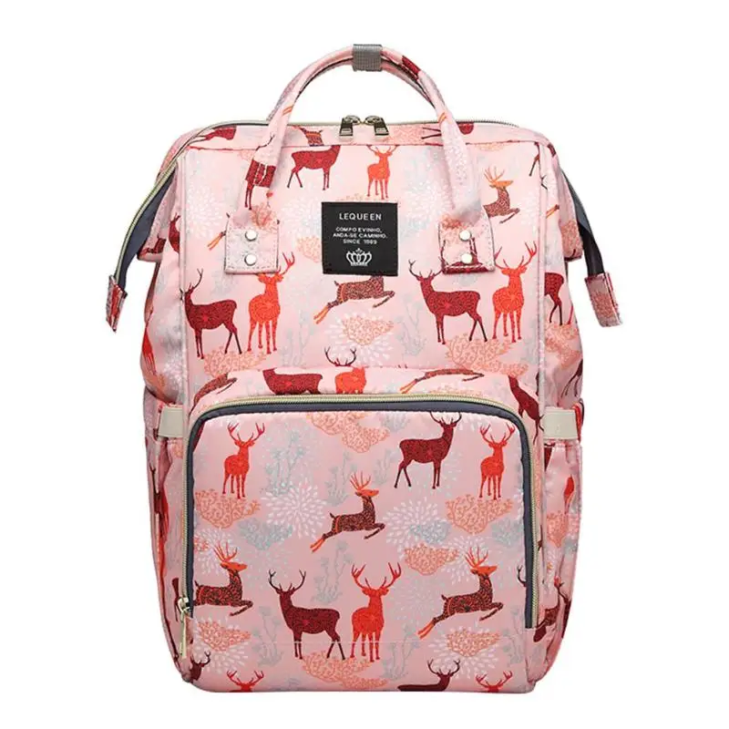 Модная сумка для мам LEQUEEN, милые сумки для подгузников с принтом оленя, большая емкость для мам, рюкзак для ухода за ребенком