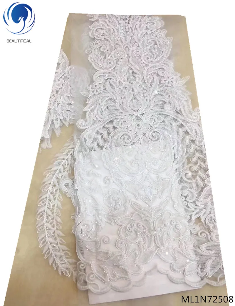 

Beautifical white sequins tulle lace fabrics 2019 high quality fabrics dress sequin shiny net laces fabric 5yards/lot ML1N725