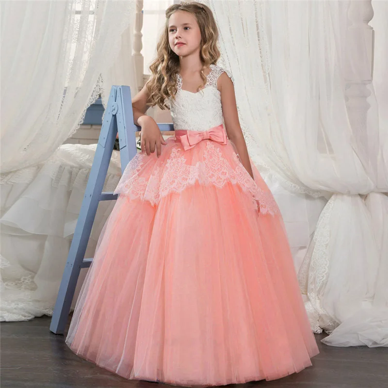 Свадебное платье подружки невесты с цветочным узором для девочек, розовое свадебное платье для торжеств, милое платье для торжеств на день рождения для девочек, vestidos