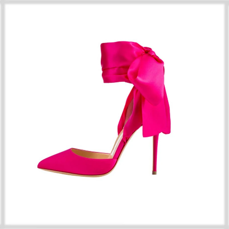 Брендовая обувь; элегантные шелковые атласные туфли на высоком каблуке с бантиком; женские вечерние туфли с острым носком; свадебные туфли на шпильке 12 см; большие размеры 34-46