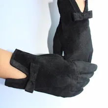 Высококачественные женские замшевые перчатки из козьей кожи на осень и зиму, Элегантные Бархатные перчатки из натуральной овчины для вождения