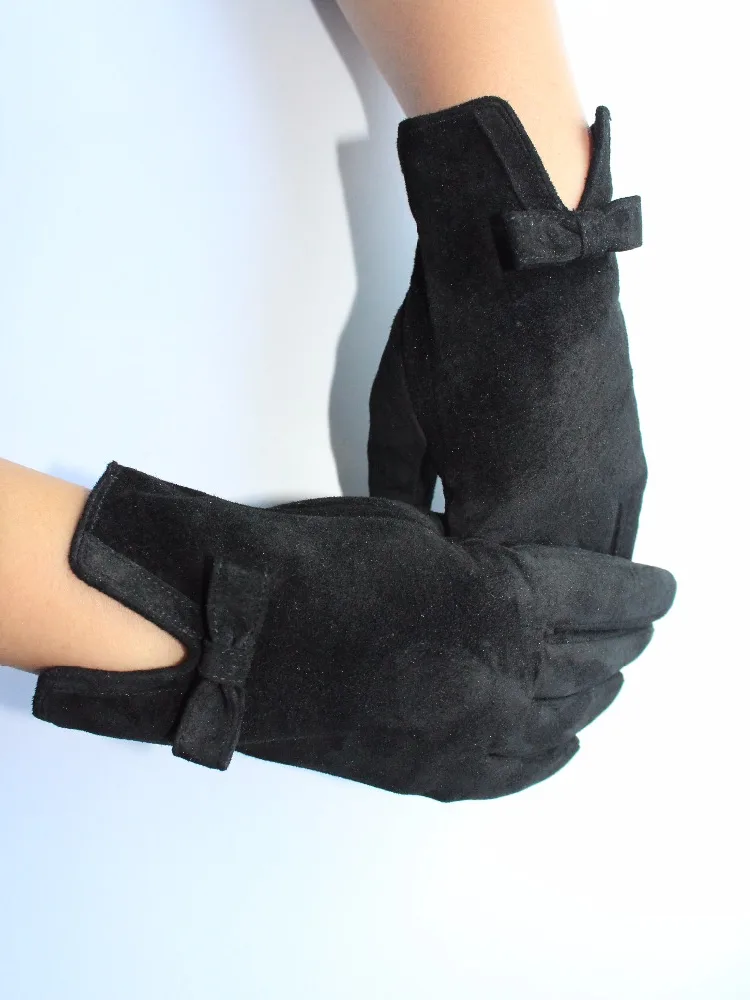 High Quality Women Suede Goatskin Gloves Autumn Winter Plus Velvet
