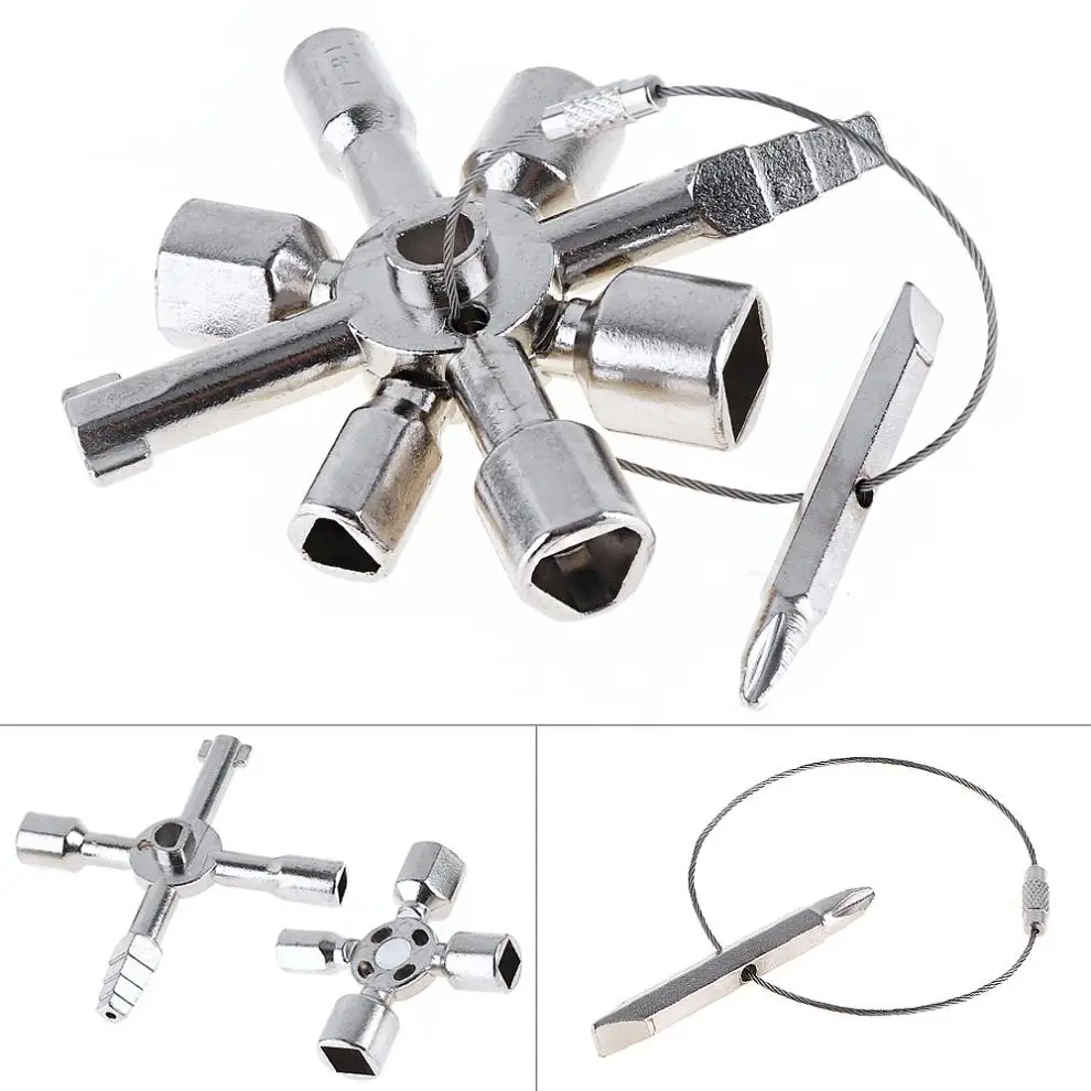 

10 in 1 Practical Electrician Plumber Cross Switch Wrench Universal Square Triangle Key Wrench for Gas Train Bleed Radiator