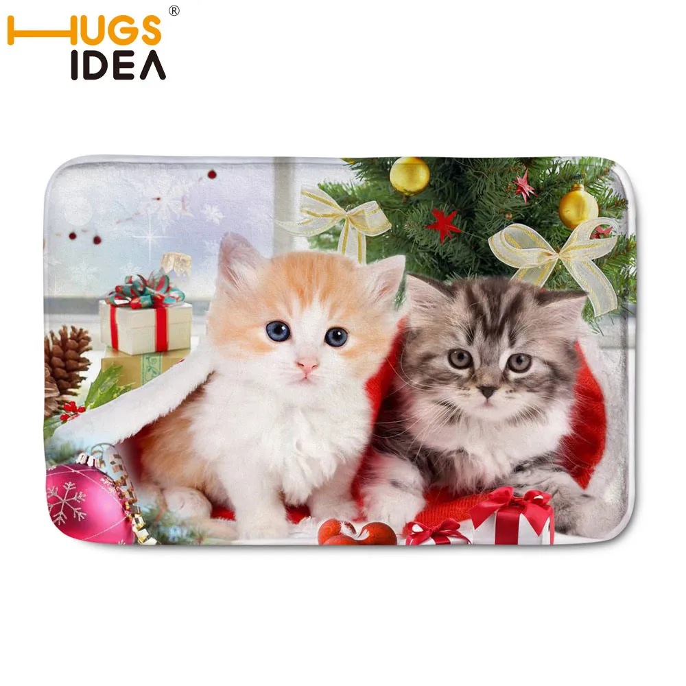 HUGSIDEA Рождество кошка собака узоры Новогодний подарок Дверной Коврик Прямоугольник фланелевый ковер украшения гостиной 59*40 см