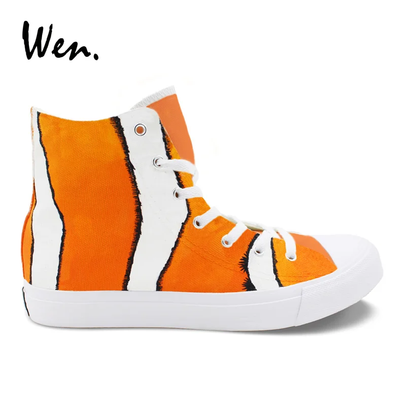 

Wen Design Marine Animal Clownfish Hand Painted Canvas Sneakers Unisex High Top Trainers Shoes for Outdoor Skateboarding Sport