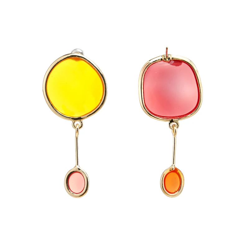 Yhpup Trendy Korean Candy Enamel Color Round Dangle Earrings Copper Geometric Minimalist Jewelry for Women Girl Summer Brincos