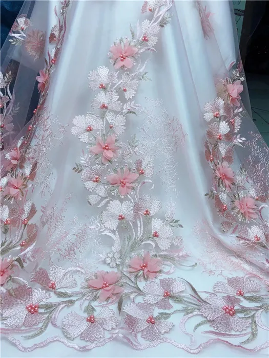 

3D Embroidery Tulle Lace Fabric High Quality Beads African French Lace Fabric For Party Dress(YJ-12-18