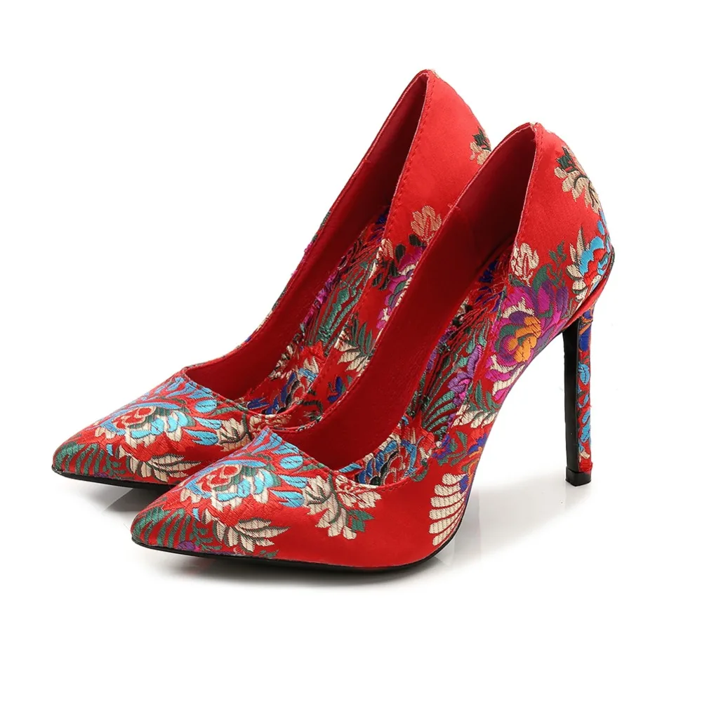 

BBZAI Spring Autumn embroidery wedding Pumps 11cm Thin High-Heele Party stiletto Ladies super size shoes US4-14 15 Drop shipping