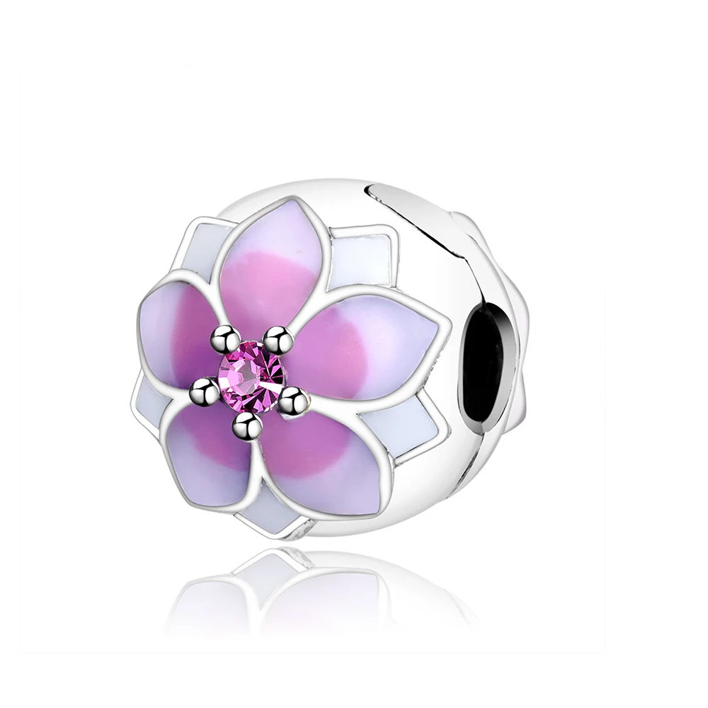 

2017 Spring Style 925 Sterling Silver Lotus Flowers Clips Beads Fits Original Pandora Charm Bracelet Enamel Clips DIY Berloque