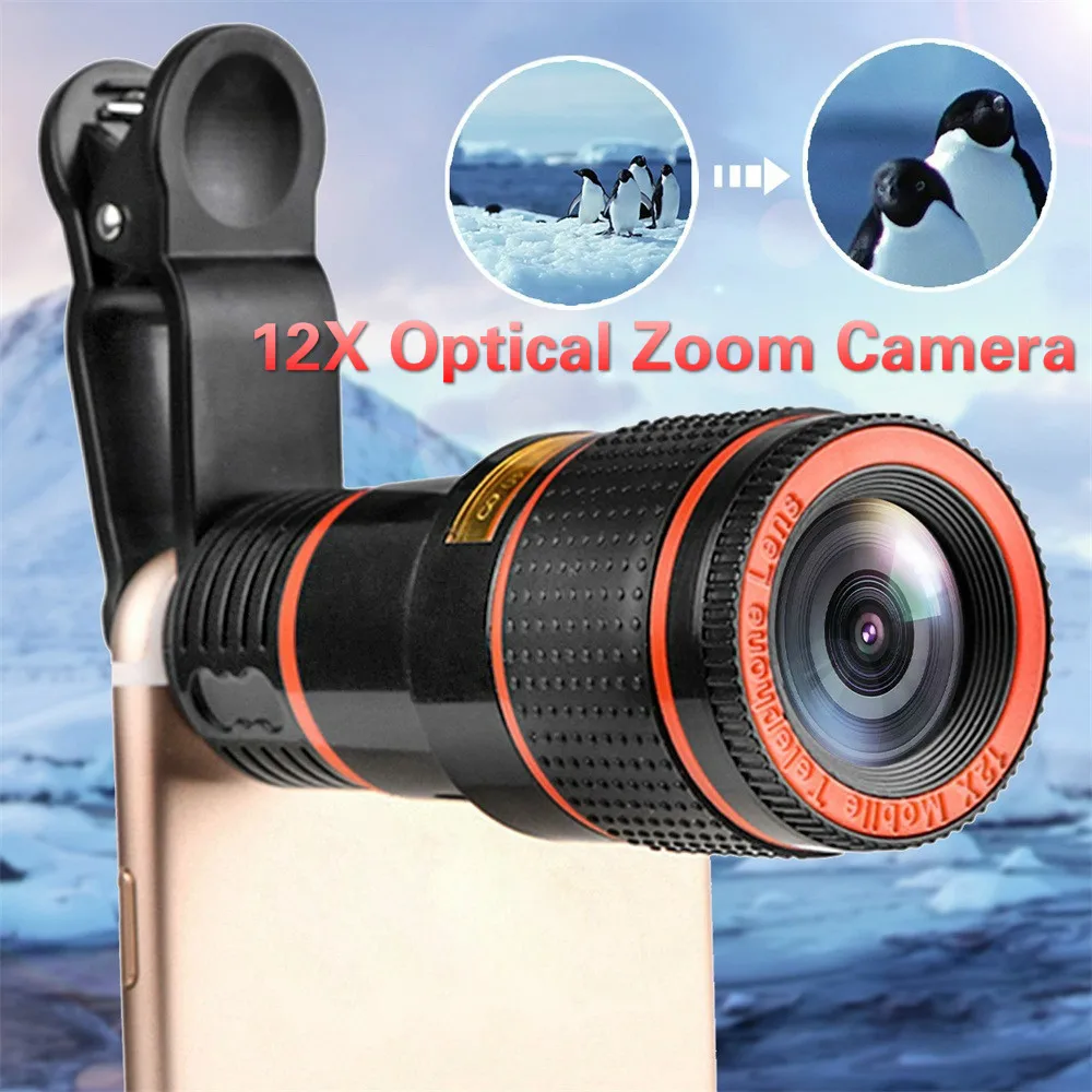 

12X Optical Zoom Telephoto Lens For iPhone Mobile Phone Camera Lens External Telescope With Universal Clip for Smart Phone DSLR