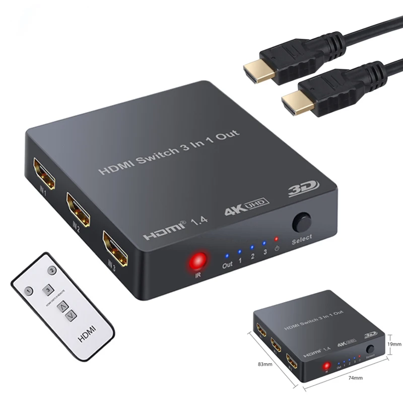 ESYNiC 3 Порт HDMI коммутатор Поддержка 4 K 3D концентратор в 1 с ИК пультом