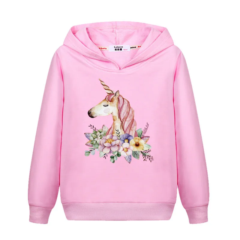 Одежда для девочек с цветочным принтом и единорогом; Весенняя толстовка с капюшоном; тонкий хлопковый Повседневный пуловер; Детский свитер с принтом зебры; модное пальто с принтом для девочек - Цвет: pink