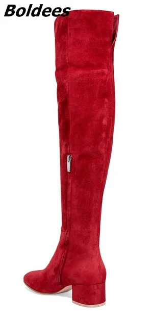rojo Largo Suede Lavanda Mujeres Botas Rodilla Simplemente Llegada Celebrity Lujo Nueva De Diseño plata Bloque Ronda Con Estilo Chunky Heel Rojo qxfwXHE0wn