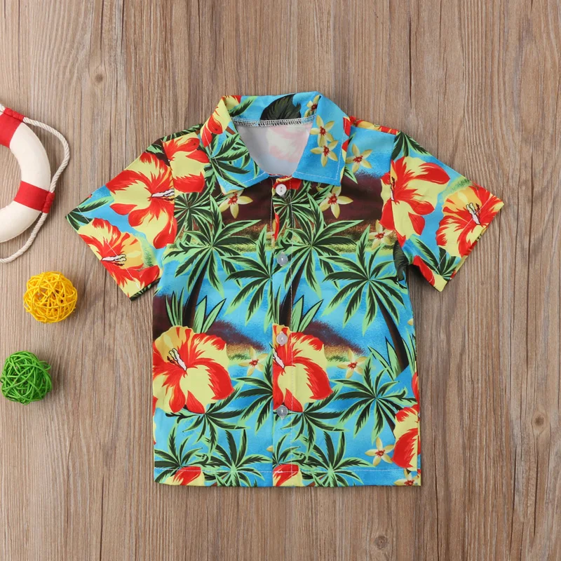 Camisas de Estilo Hawaiano para niños, camisa con estampado de árbol de coco, Tops informales de playa de corta de verano|Camisas| - AliExpress