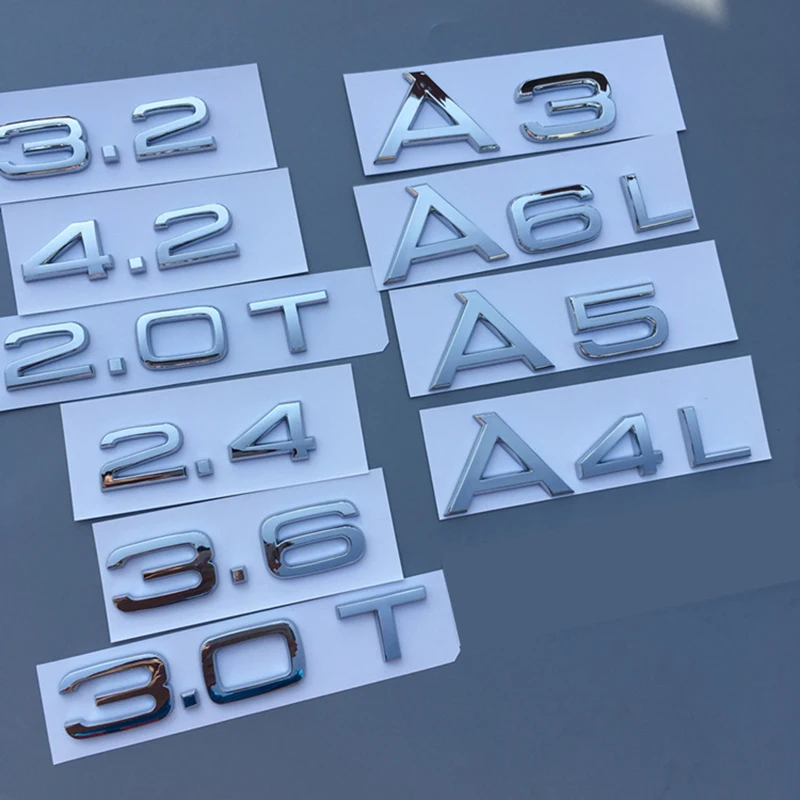 

1.8T 2.0T 2.4 3.0T 3.2 3.6 4.2 A3 A4 A5 A6L A7 A8L Q3 Q5 Q7 Letter Number Chrome Emblem Car Trunk Capacity Badge Logo Sticker