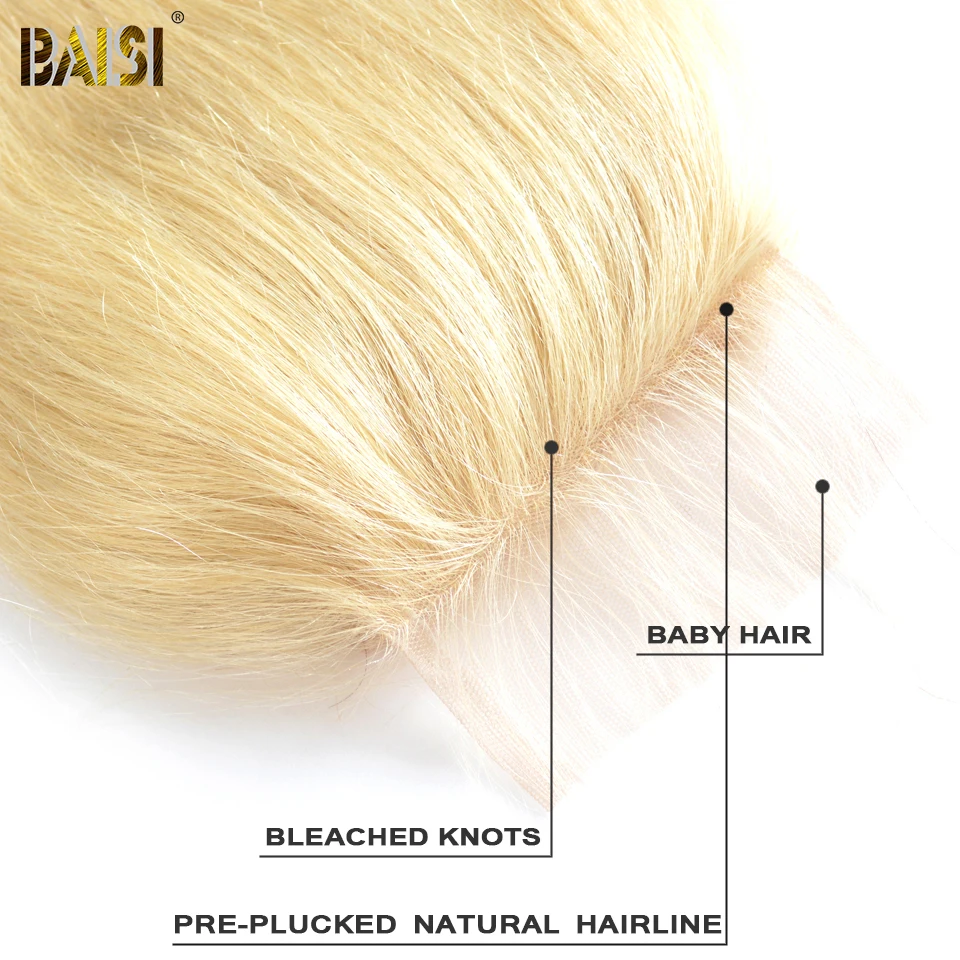 BAISI бразильские Прямые#613 блонд Кружева Закрытие 4x4 Remy человеческие волосы закрытие прозрачное кружево отбеленные узлы Детские волосы