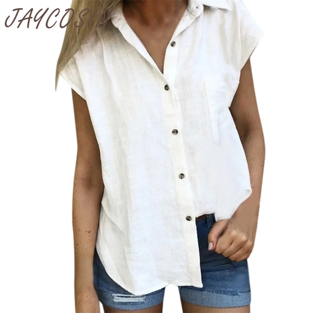 

JAYCOSIN Clothes Sexy women cotton tshirt Solid ladies linen t shirt short sleeve V neck casual top 2019 women tshirt plus size