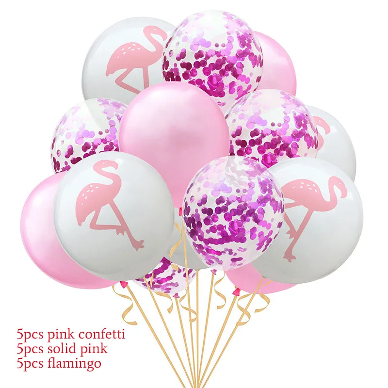 Вечерние шары Фламинго из джунглей, тропические Гавайи, кактус Алоха, воздушные шары фламинго, Бумажная гирлянда из кисточек, украшение на день рождения, для детской вечеринки - Цвет: 15pcs flamingo set