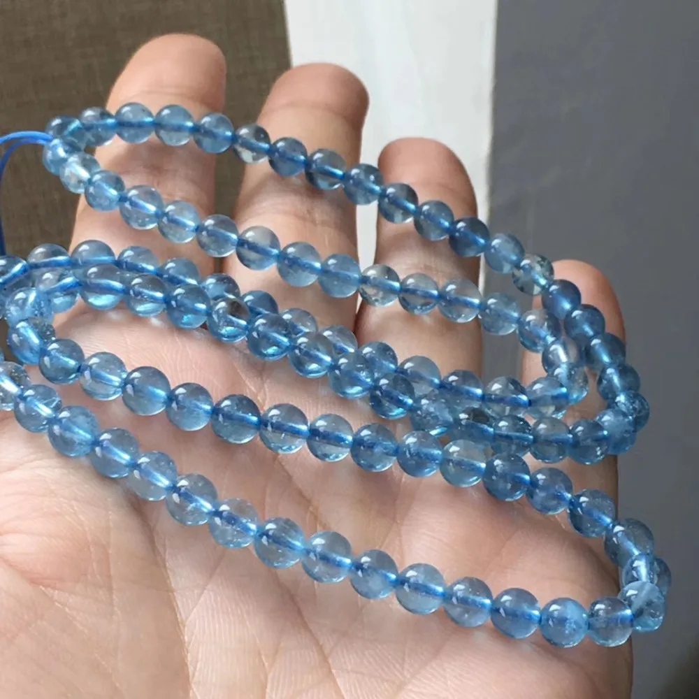 

Crystal Necklace Pure Natural Aquamarine Round Beads For Jewelry DIY Bracelet Beads Fine Jewelry Beads