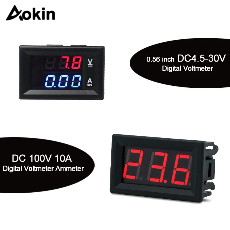 

Mini Digital Voltmeter Ammeter DC 100V 10A Panel Amp Volt Voltage Current Meter Tester 0.56" Blue Red Dual LED Display