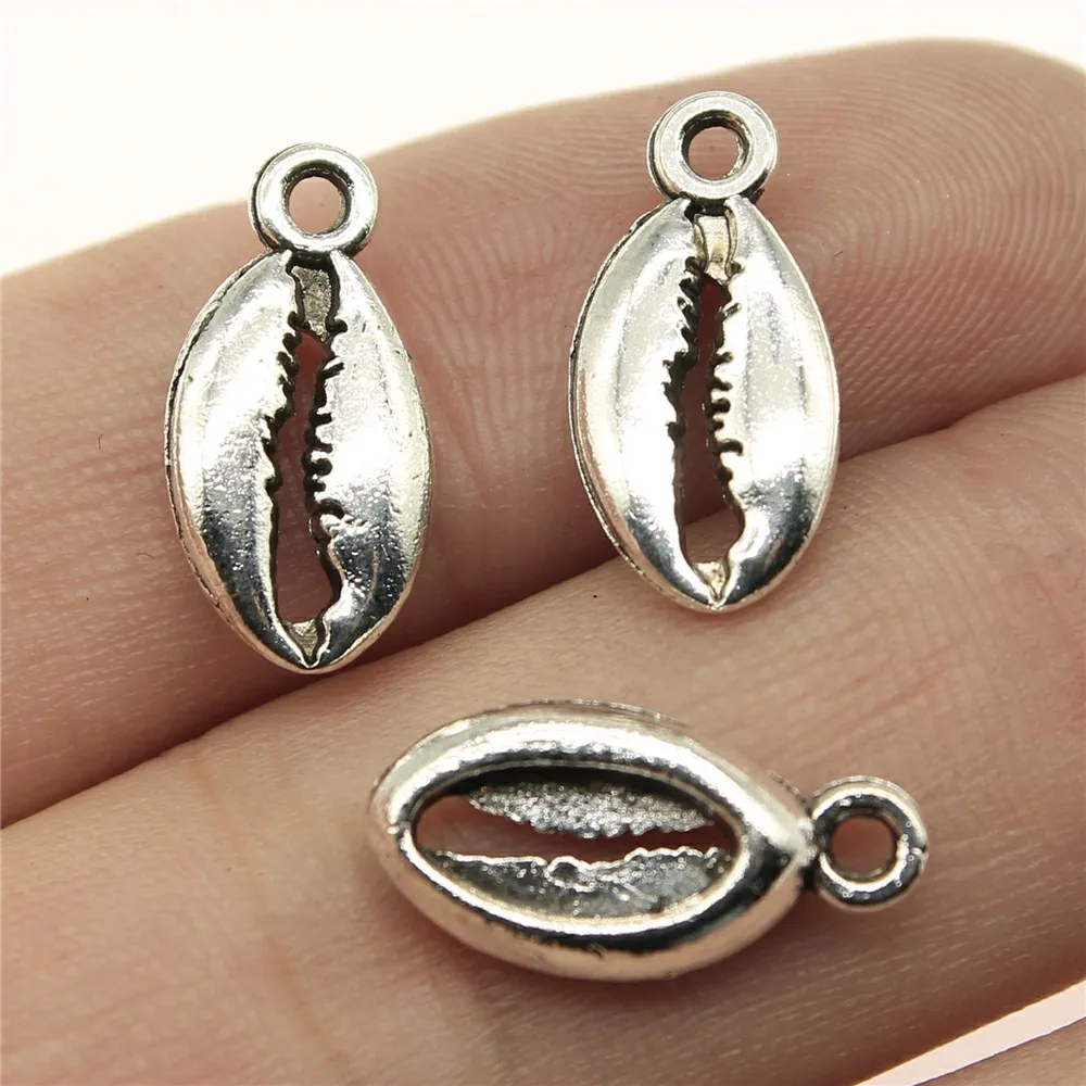 

WYSIWYG 20pcs 17x8mm Cowrie Shells Charm Shell Charm Jewelry Making Antique Silver Conch Shell Charms