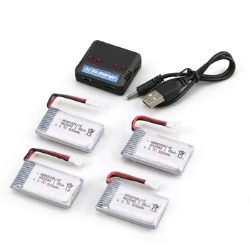 

4Pcs 3.7V 650mAh Battery + 4 in 1 USB Charger for Syma X5C X5C-1 X5SC X5SW MJX X705C RC Drone Quadcopter Spare Battery Parts