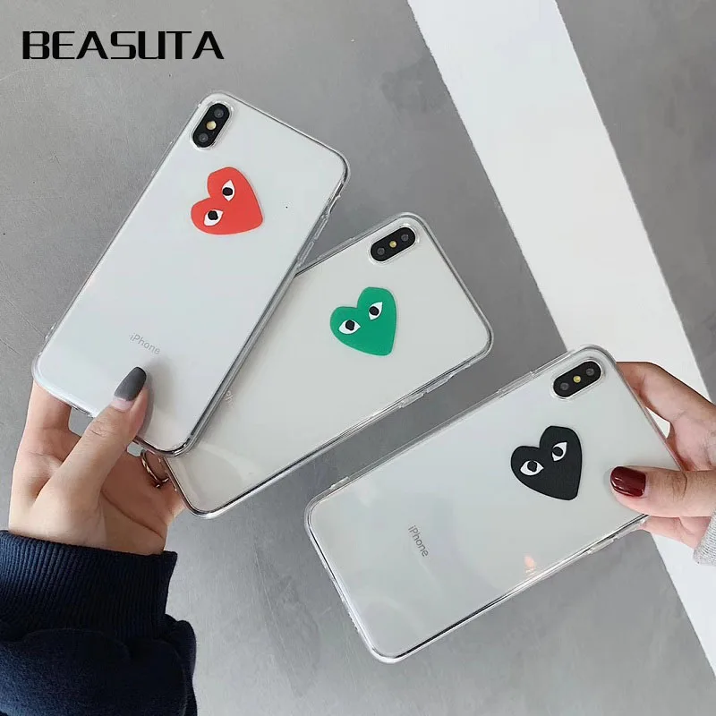 

Japan tide brand CDG PLAY Comme des Garcons Loving eyes clear cover for iphone 7 6 6S X 8 plus XR XS MAX capa fundas cases