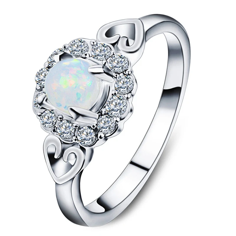 Opal Encrusted Heart Shaped Ring White Gold white jewelry High Quality