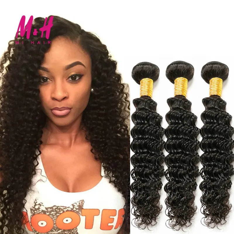 7A Brazilian Deep Wave Virgin Hair Alimice Curly 3 Bundles Cheap Human Weave |