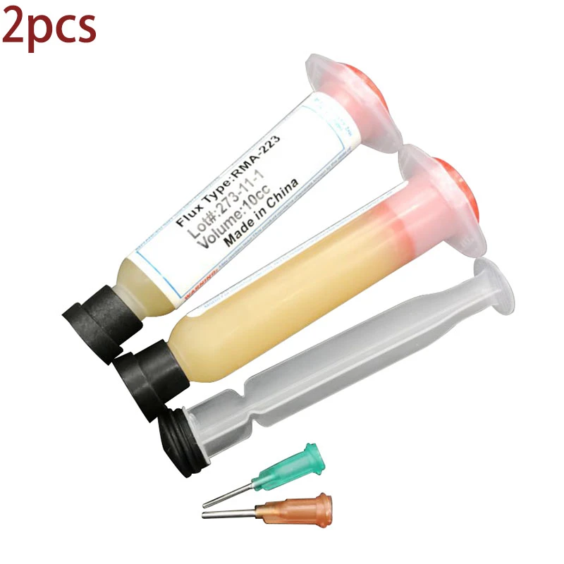 2pcs/lot Needle Shaped 10cc RMA-223 PCB PGA BGA SMD  With Flexible Tip Syringe Solder Paste Flux Grease Repair Solde filler metal