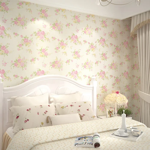 

Rose Floral Wall paper 3D Non-woven Rustic Flower Wallpaper Rolo Wall for Kids Room Home Decor Tapete Papel De Parede Pink