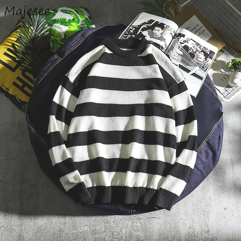 

Sweaters Men Striped Leisure Simple All-match Trendy Soft Knitting Korean Style Daily Warm Sweater Mens Loose Casual Clothing