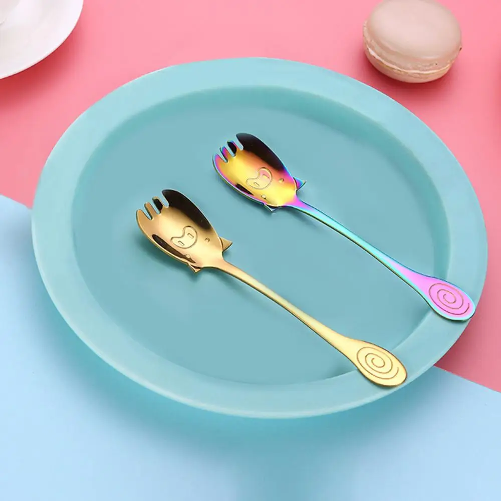 

2pcs Stainless steel cute pig spoon fork Outdoor Camping Picnic titanium Spoon Tableware titanium Fork Ultralight pure @30