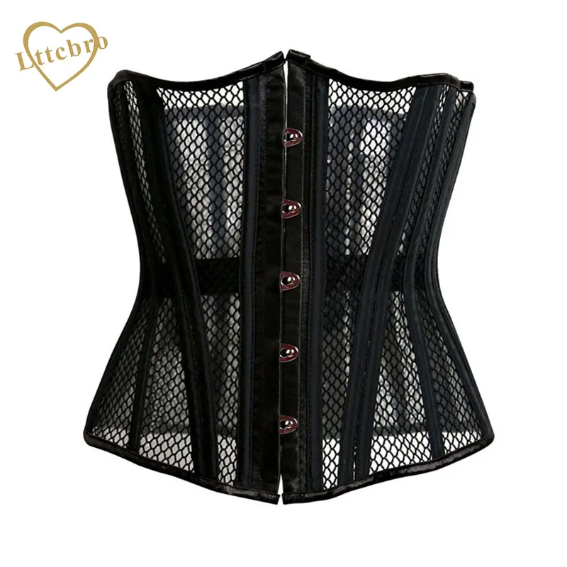 Waist Cincher Corset Steel Boned Underbust Corset Black Lace Mesh