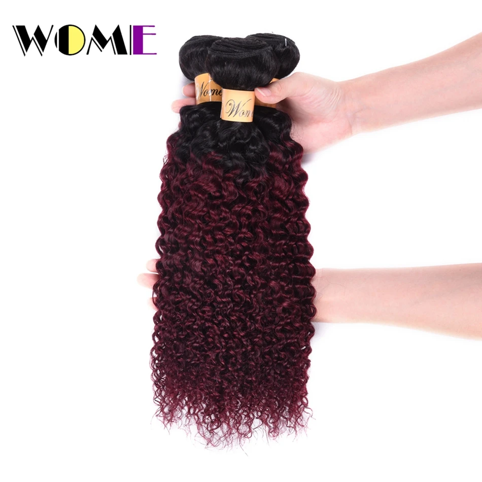 Wome Pre Colored Brazilian Hair Weave Bundles Ombre T1b 99j Curly