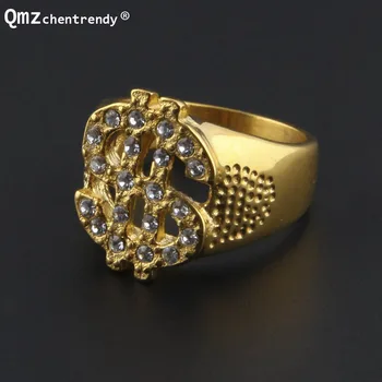 

Titanium Shiny Cubic Zirconia Jewelry Hollow Out Dollars USD Symbol Ring Hip Hop Rings For Men Women Nightclub Accessories Gifts