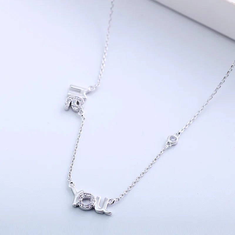 

Simple Classic Fashion Crystal Letter Me&You Pendant Necklace Girl Link Chain Copper Choker Necklaces Jewelry for Women