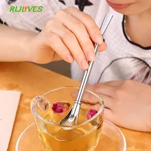 Rvs Rietje Lepel Thee Filter Yerba Mate Thee Rietjes Bombilla Kalebas Herbruikbare Thee Gereedschappen Bar Accessoires