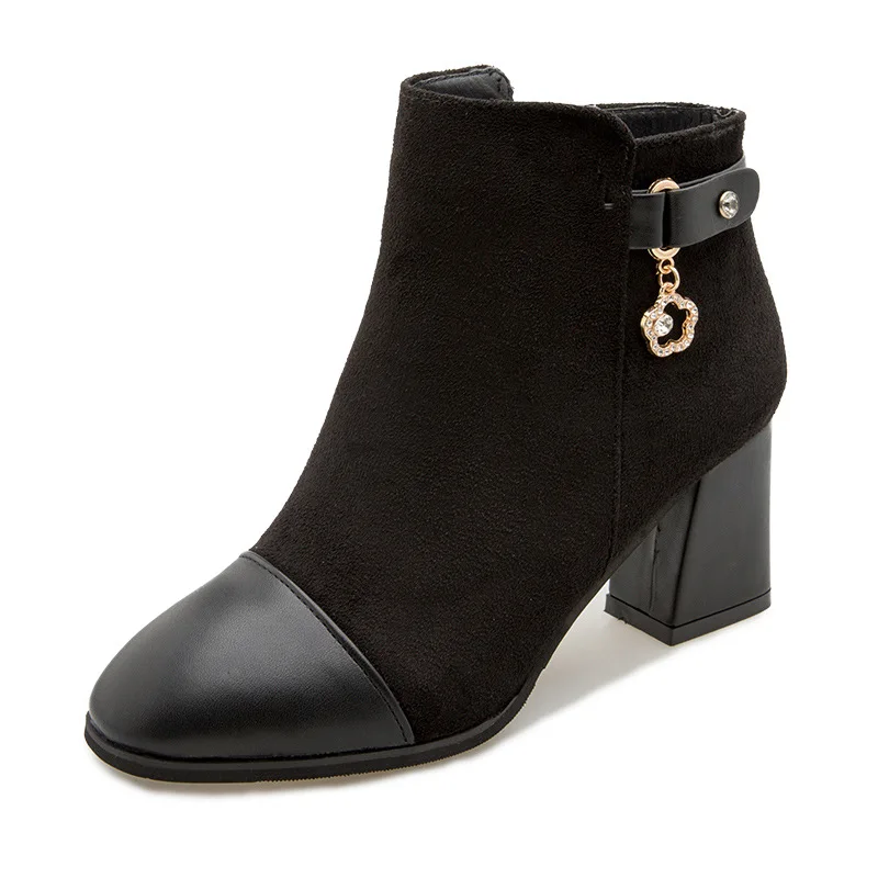 

2018 autumn and winter new European and American fashion thick with side zipper women's booties black ljj 0216