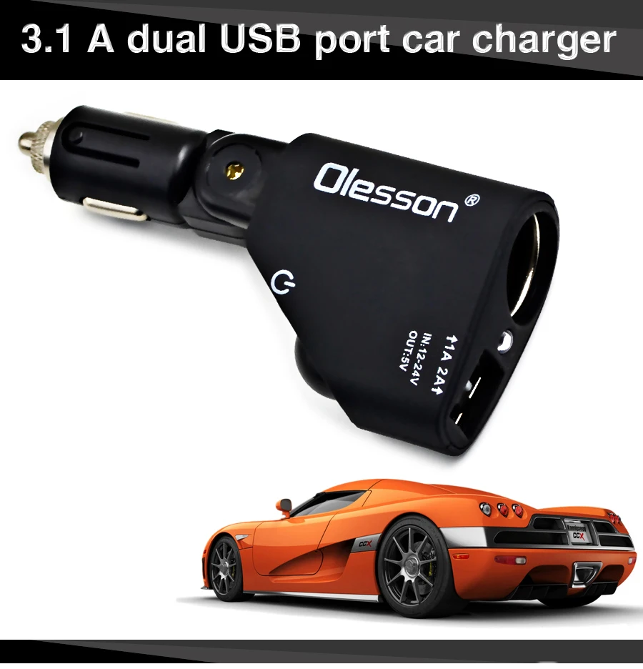  New 2 USB Charger Socket  Auto Car Cigarette Lighter Extender Charger Splitter DC 12V/24V USB car Charger  8051 