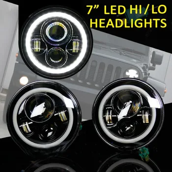 

7 inch round LED Headlight For Wrangler Harley Toyota FJ Cruiser LandRover Defender With High/Low Beam Halo Ring Angel eyes