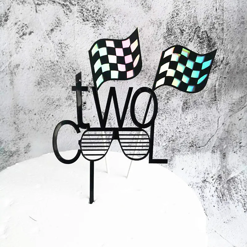 

Baby Shower Acrylic Cake Topper INS F1 Flags Two Cool Happy Birthday Cupcake Topper For Kids Birthday Party Cake Decorations