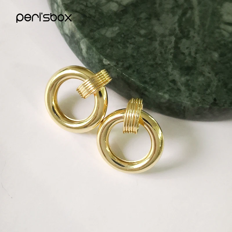 

Peri'sbox Gold Silver Open Thick Circle Stud Earrings for Women Medium Brass Geometrical Earrings Jewelry 2019 Oorbellen Goud