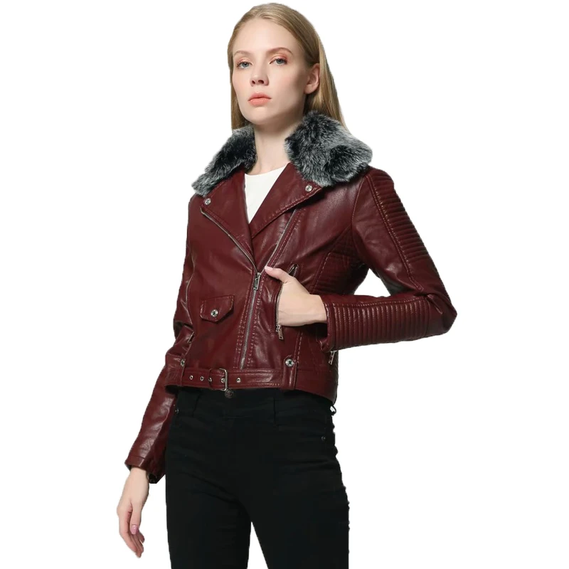Ly Varey Lin женские зимние теплые куртки из искусственной кожи с меховым воротником