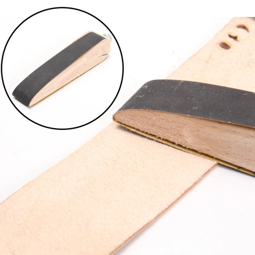11.5x2.5cm Wooden Sandpaper Holder Leather Polishing Tool for Belt Saddle