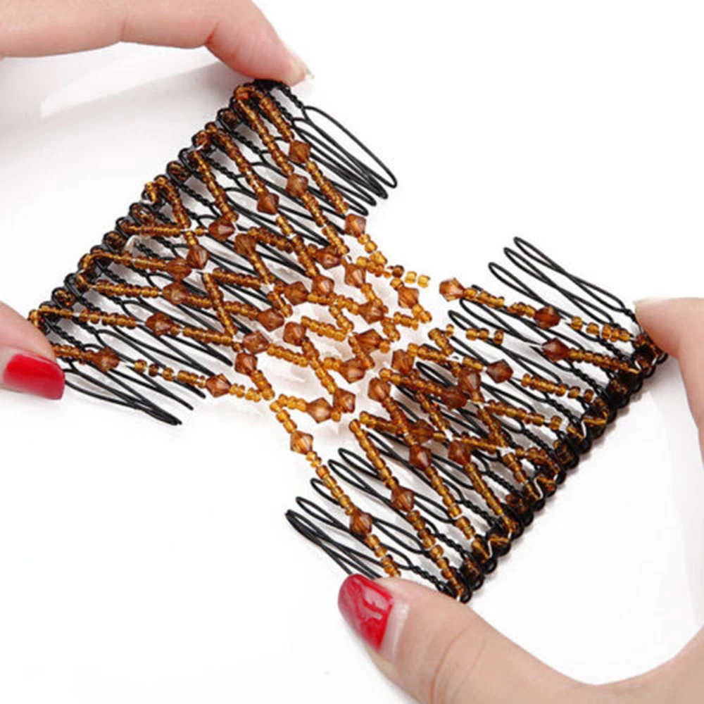 

3pcs Stretch Pearls Combs For Women/Ladies Magic Beading Hair Comb-Double Clips Hair Styling Accessories for Girls Hair Beauty