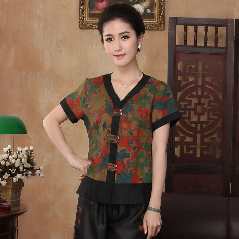 100 Chino Tradicional Blusa Shirtsilkworm Tyr2302 Mujeres Tops Seda Mujer Camisa Femenino Ranúnculo De rfqxrHT