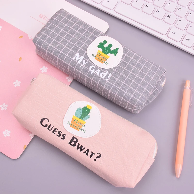 

New Grid cactus plants student pencil case school pencil cases for girl stationery canvas pencil bag estojo escolar